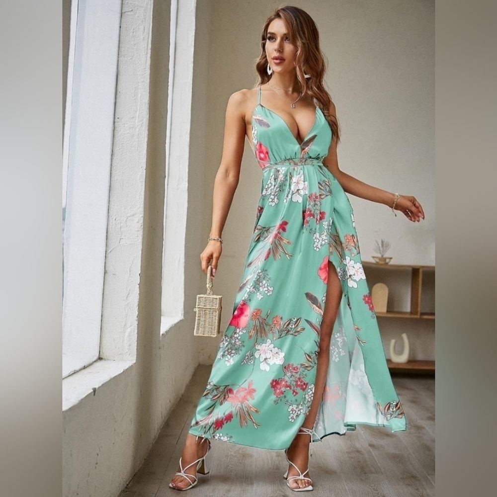 Simplee satin long dress - Picture 2 of 4